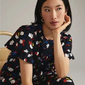 Clare V Shirtdress Anthropologie Martine Floral Ruffled Flutter Sleeve Sz S NEW